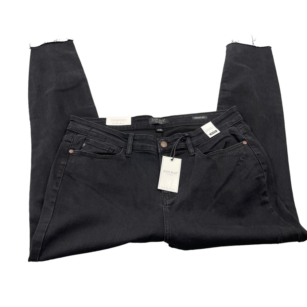 Judy Blue Mid Rise Black Destroyed Leopard Patch Skinny Jeans 15/32 Cotton Blend